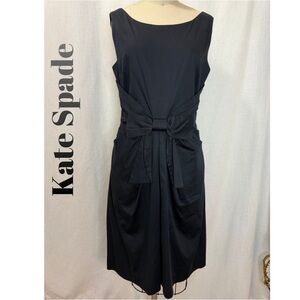 Kate Spade Black Sleeveless Bow Waist Midi Dress Size 6 Classic Elegant Chic